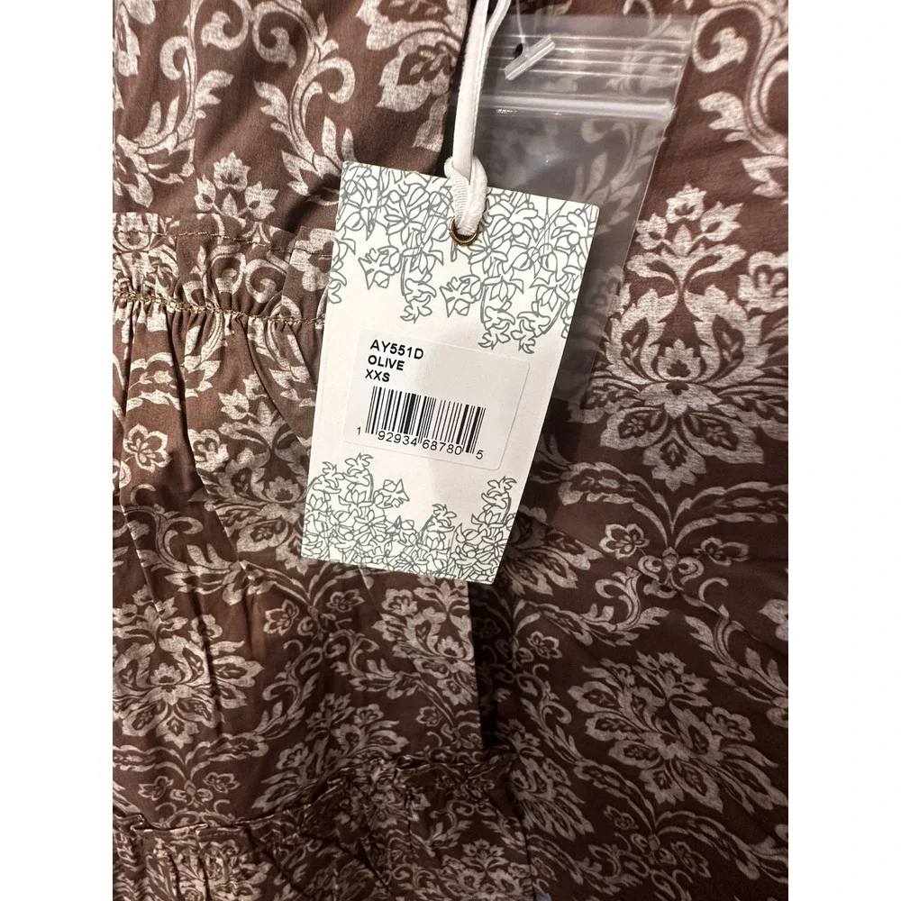 Tuckernuck Hyacinth House Moss Printed Russell‎ Mini Dress Olive XXS NWT